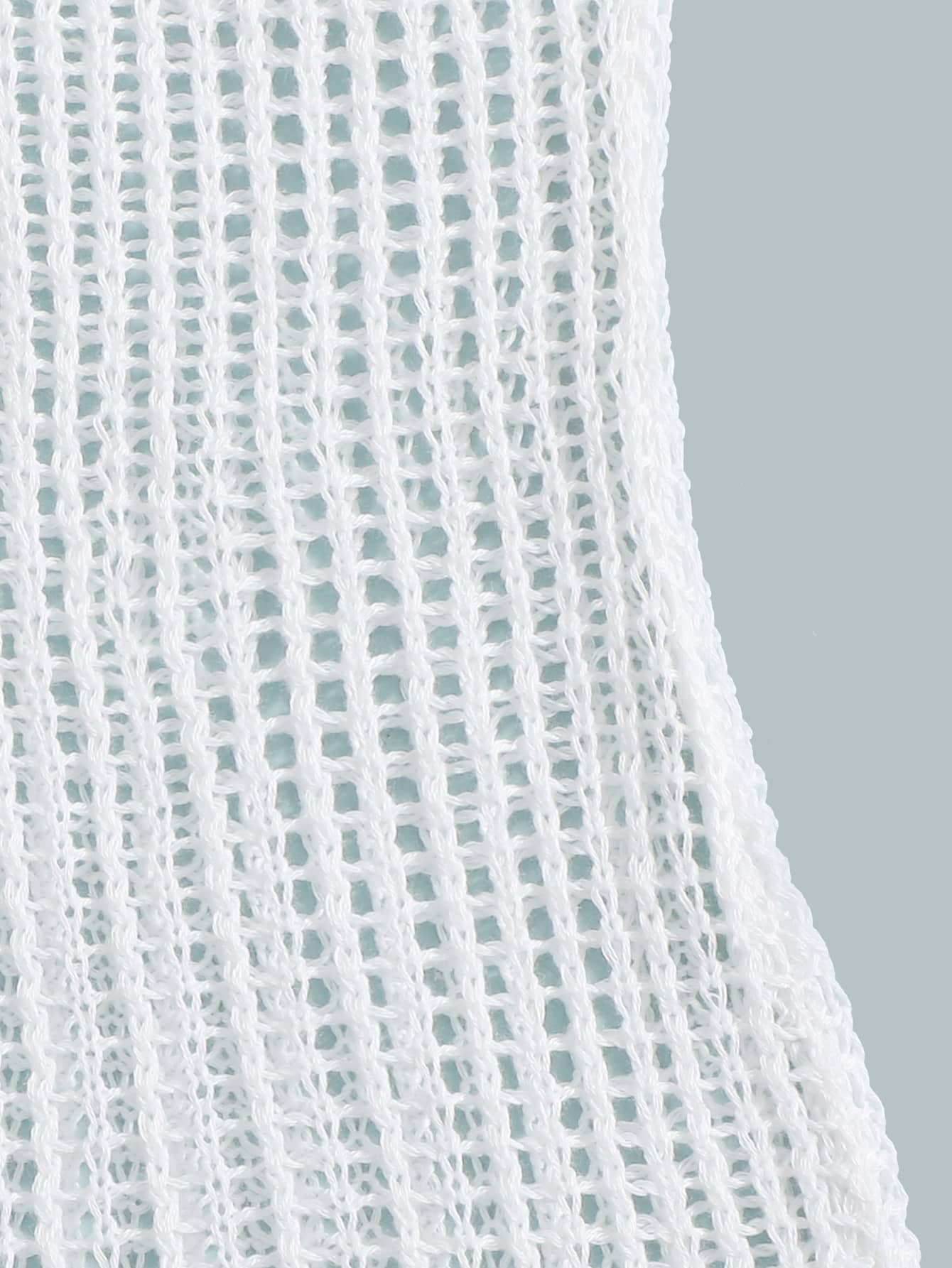 Tween girl plain knitted sheer long cover up with spaghetti straps and sleeveless design in white polyester fabric for beachwear
