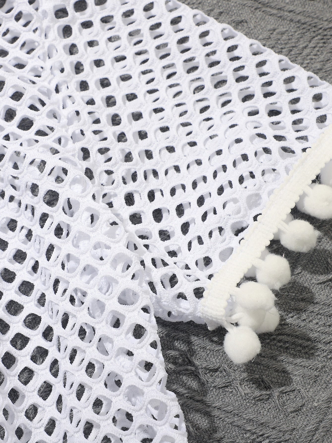 Tween Girl Fishnet Pom-Pom Decor Cover Up Summer Holiday