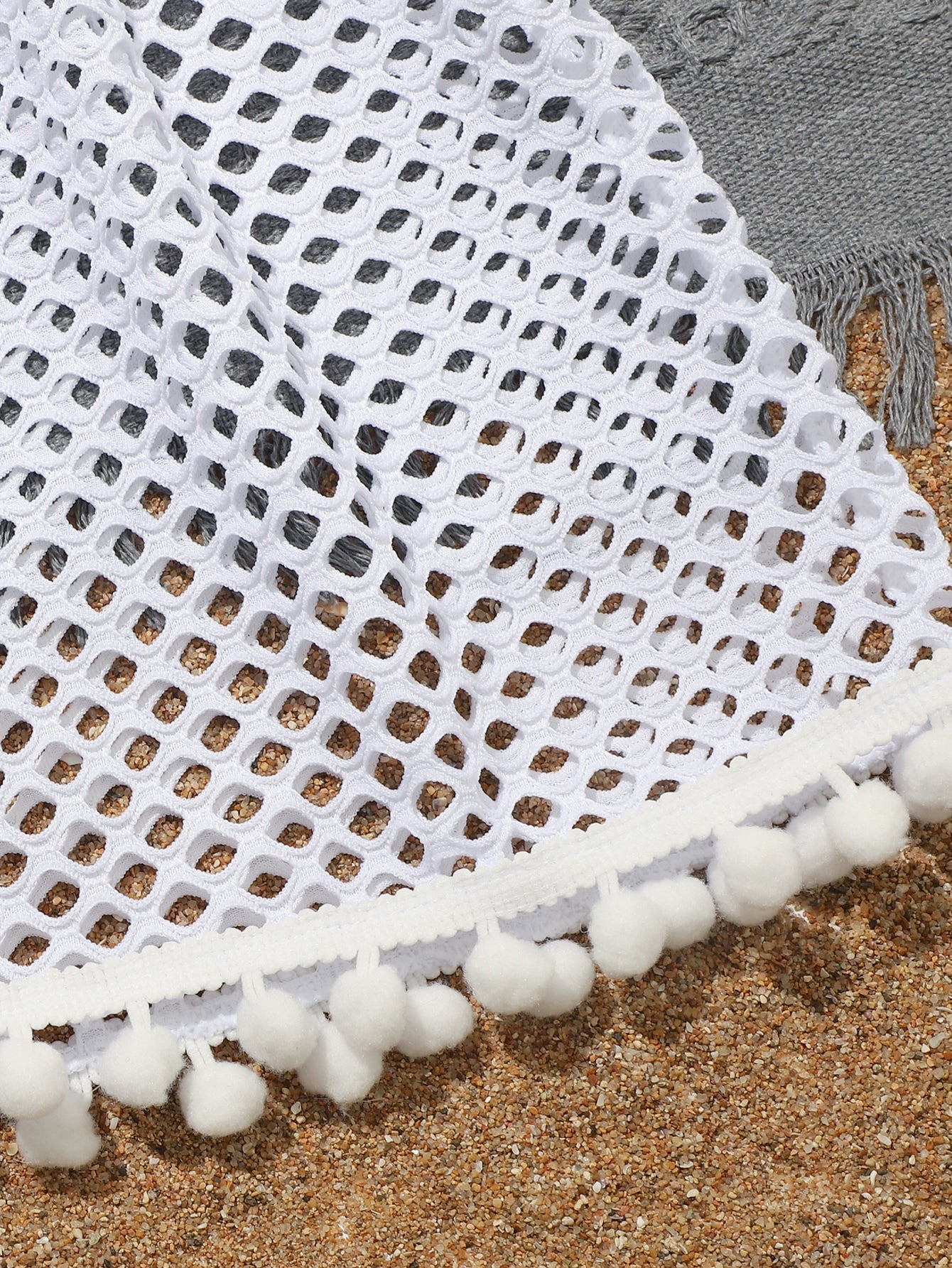 Tween Girl Fishnet Pom-Pom Decor Cover Up Summer Holiday