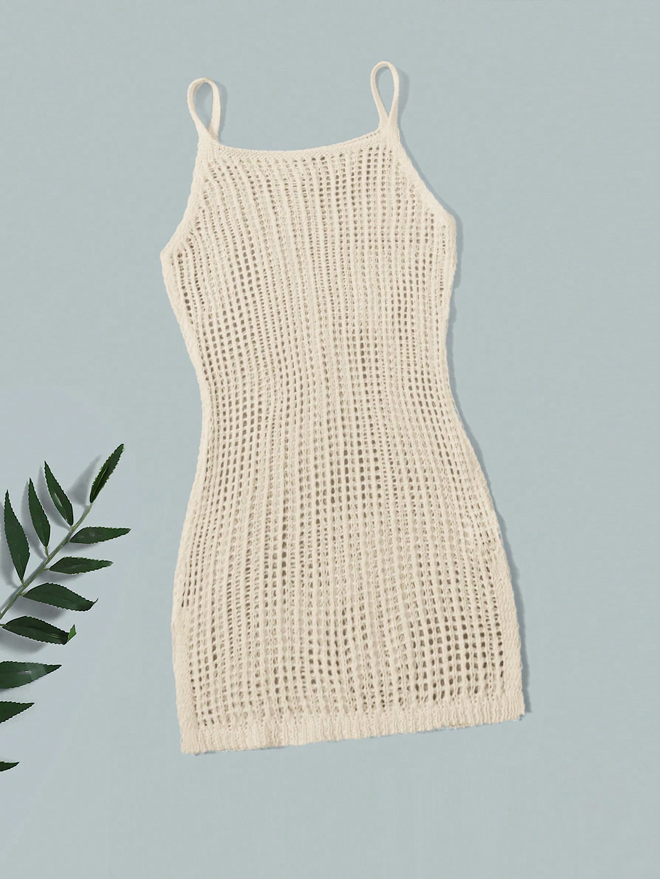 Tween girl plain knitted sheer long cover up with spaghetti straps and sleeveless design in white polyester fabric for beachwear