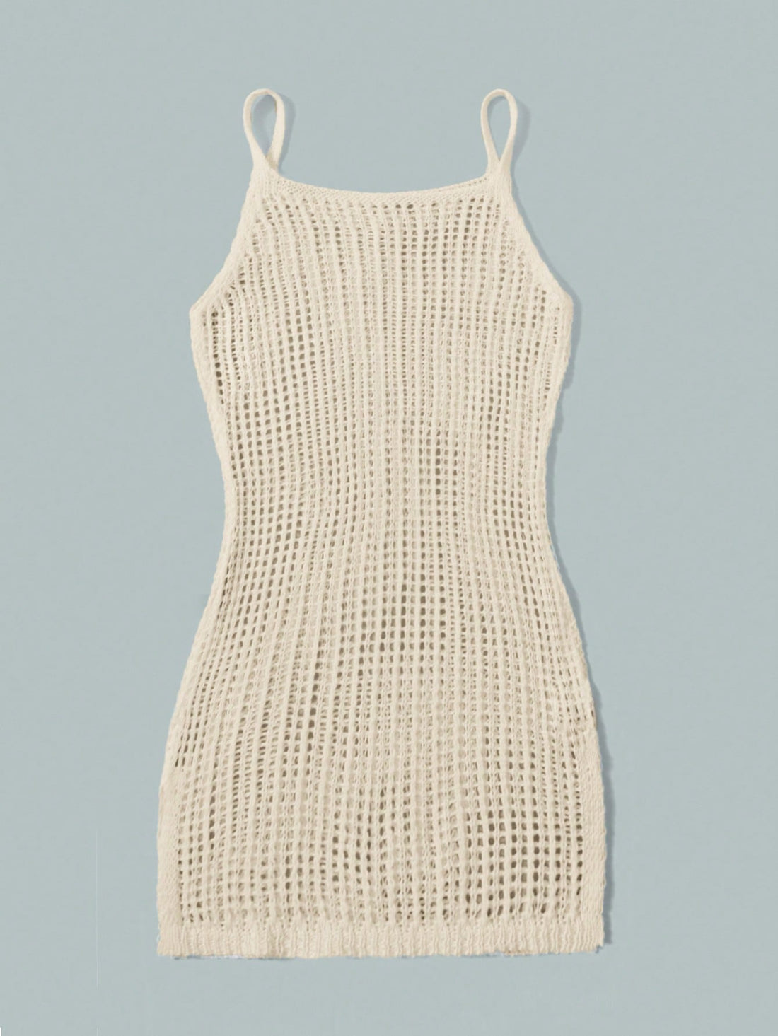 Tween girl plain knitted sheer long cover up with spaghetti straps and sleeveless design in white polyester fabric for beachwear