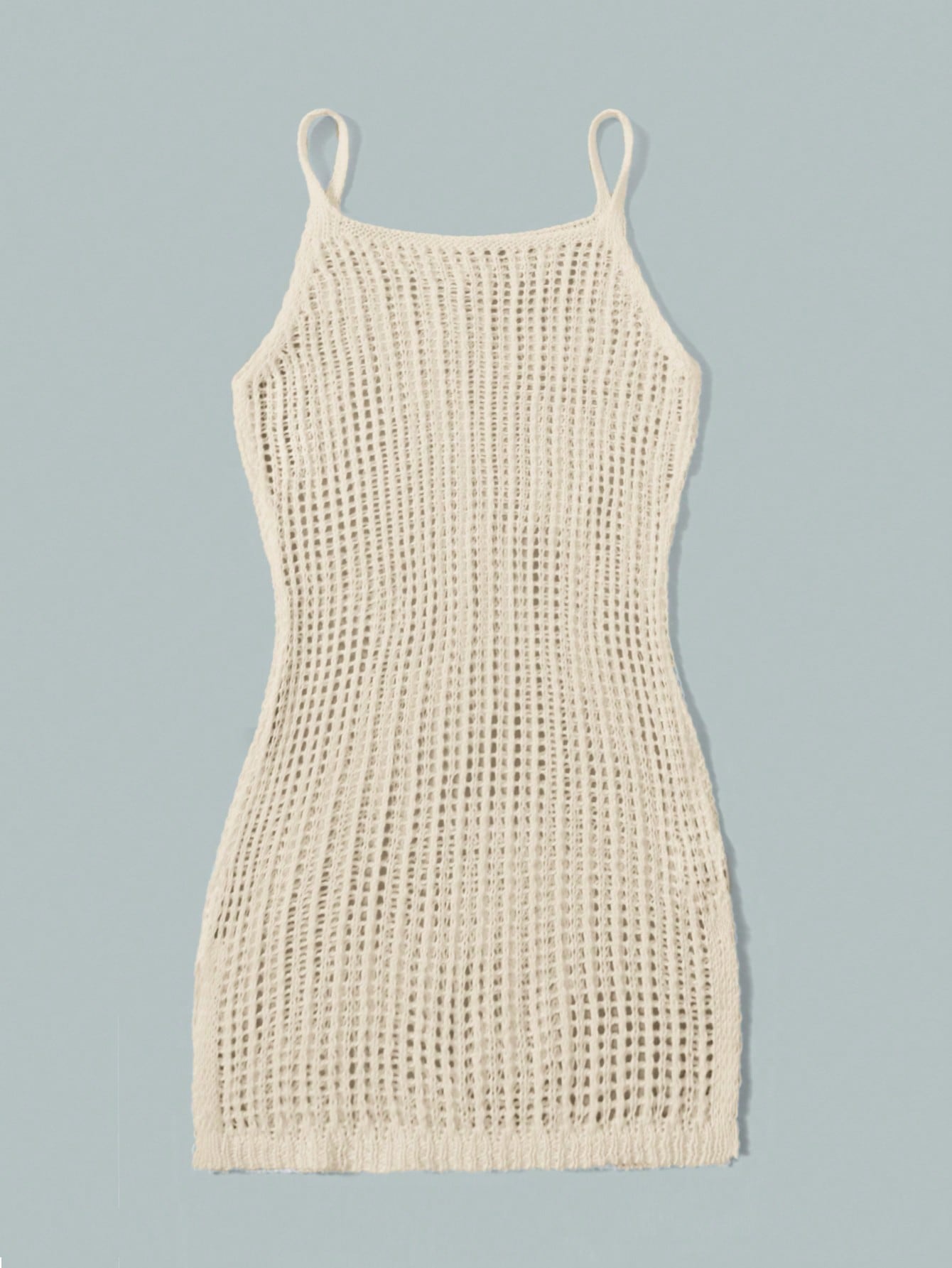 Tween girl plain knitted sheer long cover up with spaghetti straps and sleeveless design in white polyester fabric for beachwear