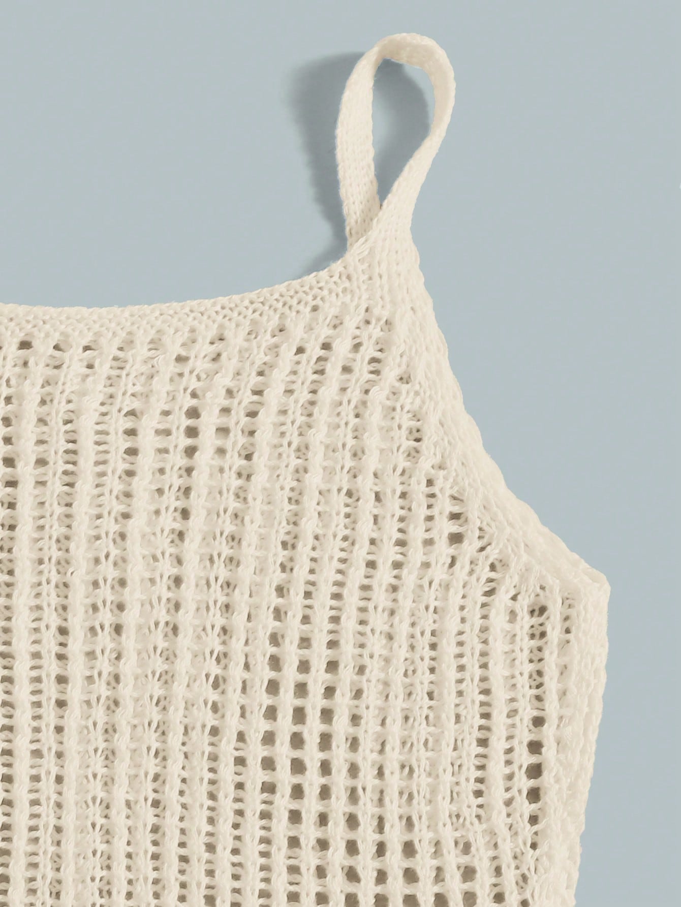 Tween girl plain knitted sheer long cover up with spaghetti straps and sleeveless design in white polyester fabric for beachwear