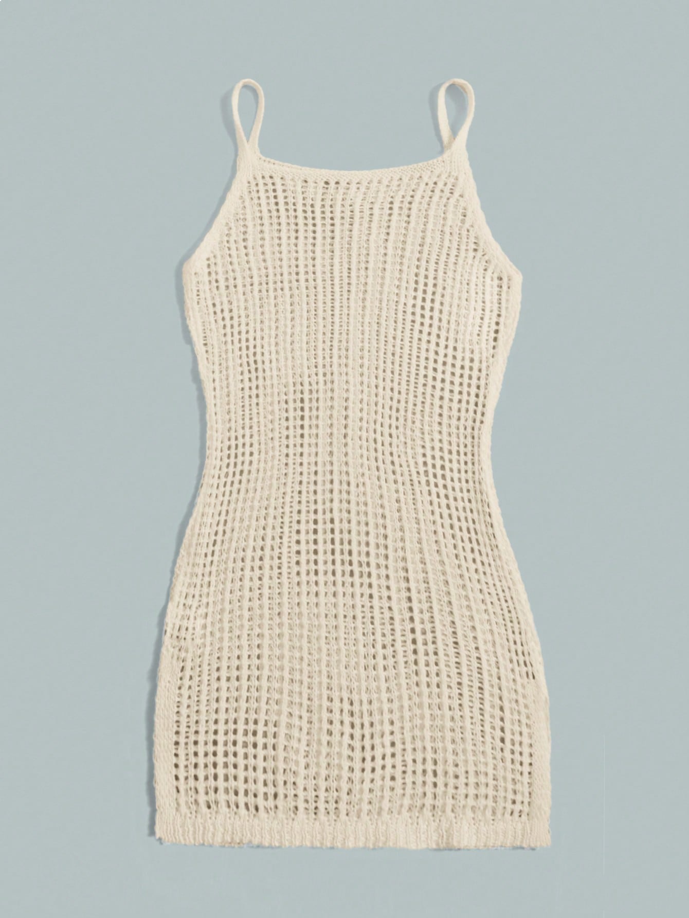 Tween girl plain knitted sheer long cover up with spaghetti straps and sleeveless design in white polyester fabric for beachwear