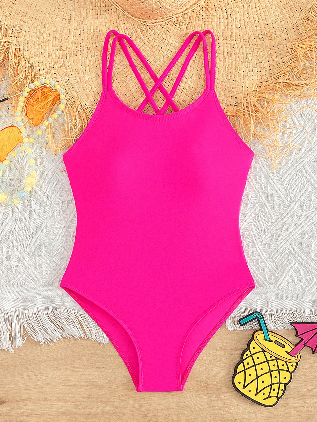 Tween Girls One-Piece Swimsuit With Adjustable Cross Straps, Suitable For Swimming, Summer Vacation, Beach And Seaside