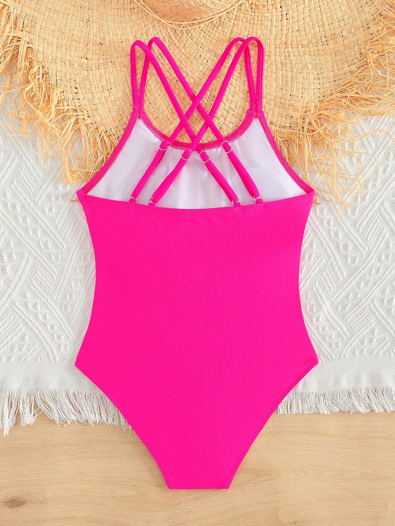 Tween Girls One-Piece Swimsuit With Adjustable Cross Straps, Suitable For Swimming, Summer Vacation, Beach And Seaside