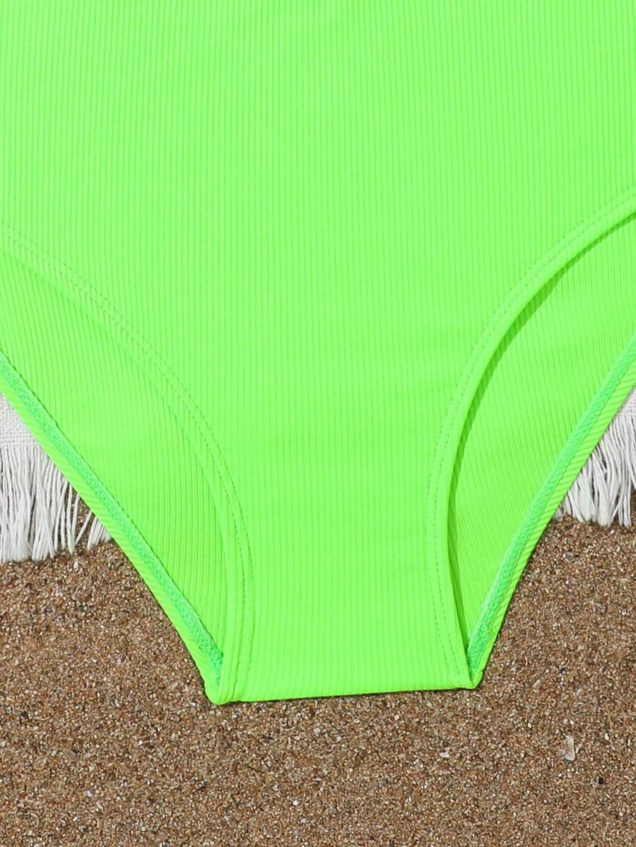 Tween Girls Bikini Sets Orange Summer Modest Activewear Beach Holiday,Knitted Ribbed Two Pieces Swimwear Crisscross Back Tank Top With Briefs Set