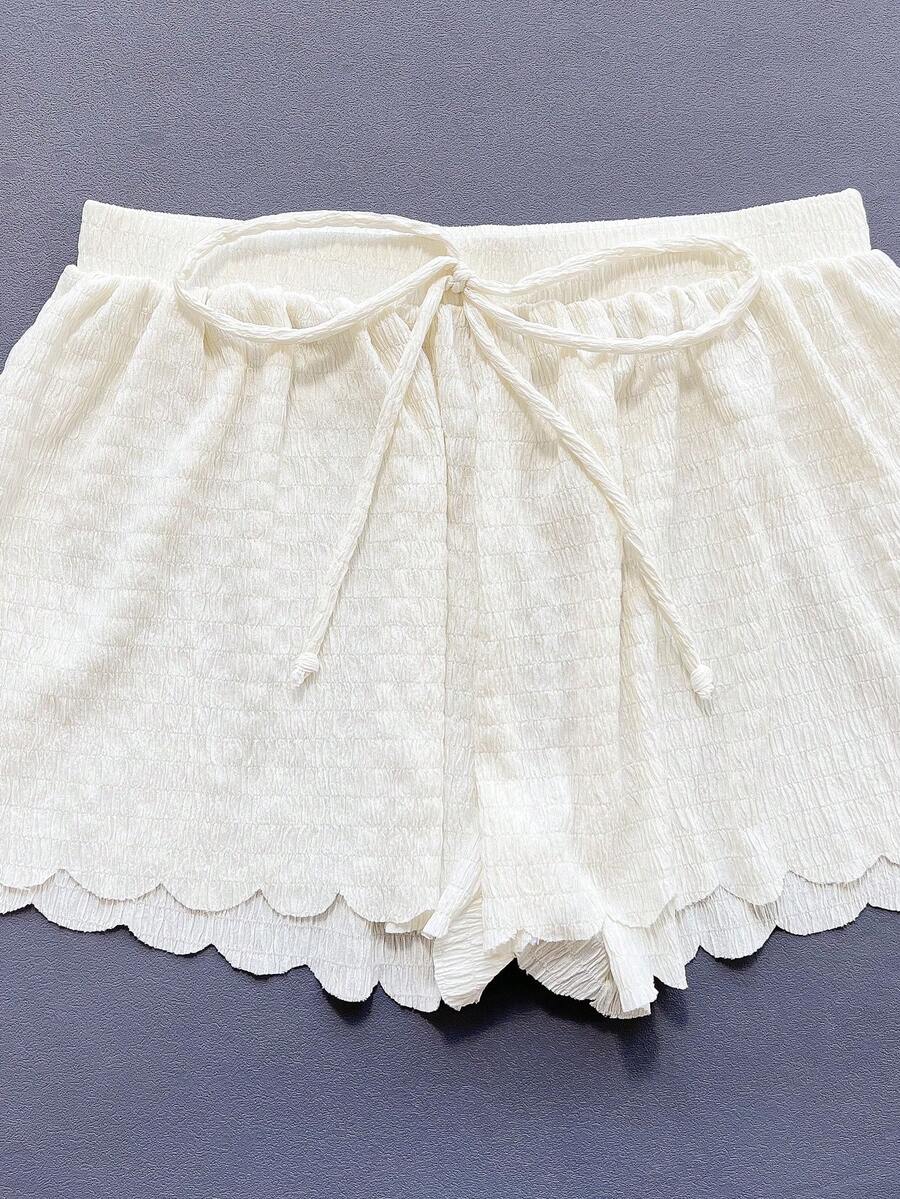 Women's 3-piece frill trim bikini set with halter tie-back top and high waist bottoms.