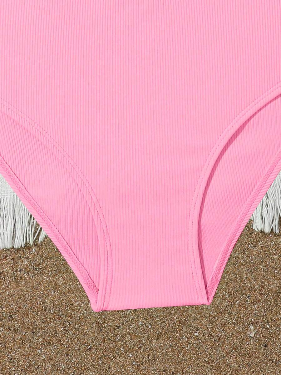 Tween Girls Bikini Sets Orange Summer Modest Activewear Beach Holiday,Knitted Ribbed Two Pieces Swimwear Crisscross Back Tank Top With Briefs Set
