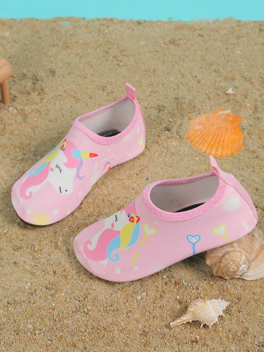 Multicolor kids water shoes featuring a breathable Lycra upper and a non-slip TPR outsole for boys and girls.