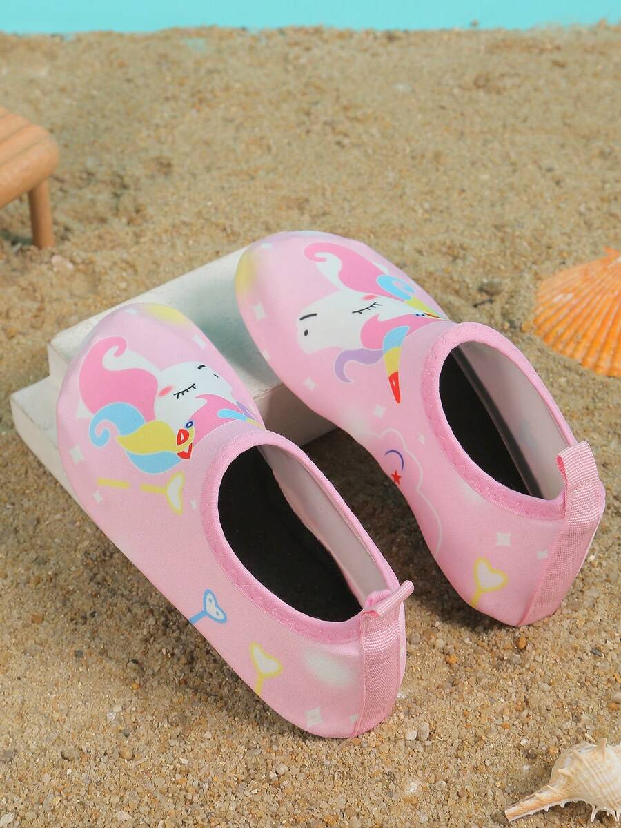 Multicolor kids water shoes featuring a breathable Lycra upper and a non-slip TPR outsole for boys and girls.