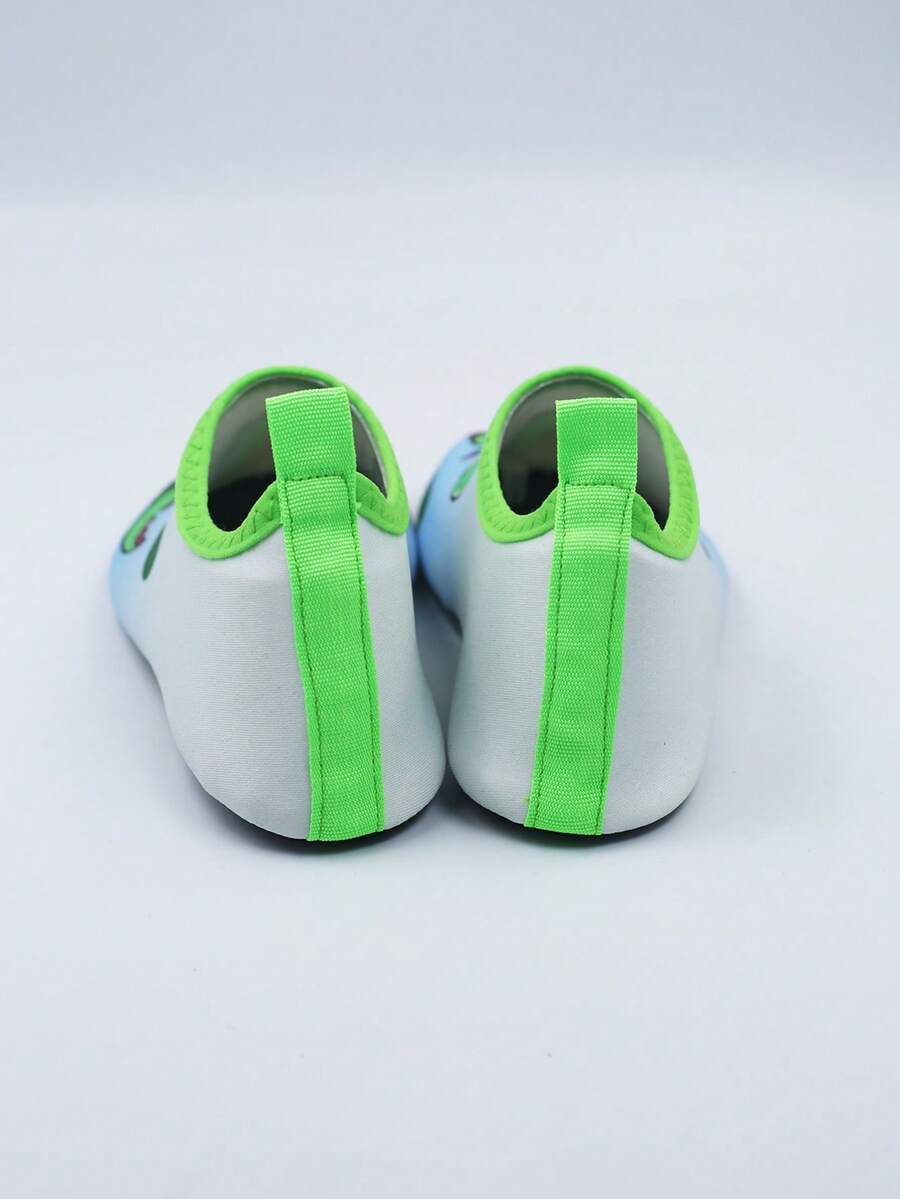 Multicolor kids slip-on water shoes with breathable Lycra upper and non-slip TPR outsole for boys and girls.
