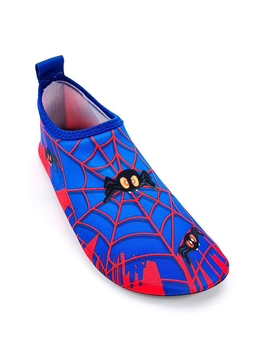 Red slip-on boys water shoes featuring a breathable fabric upper with contrast binding and a durable TPR outsole.