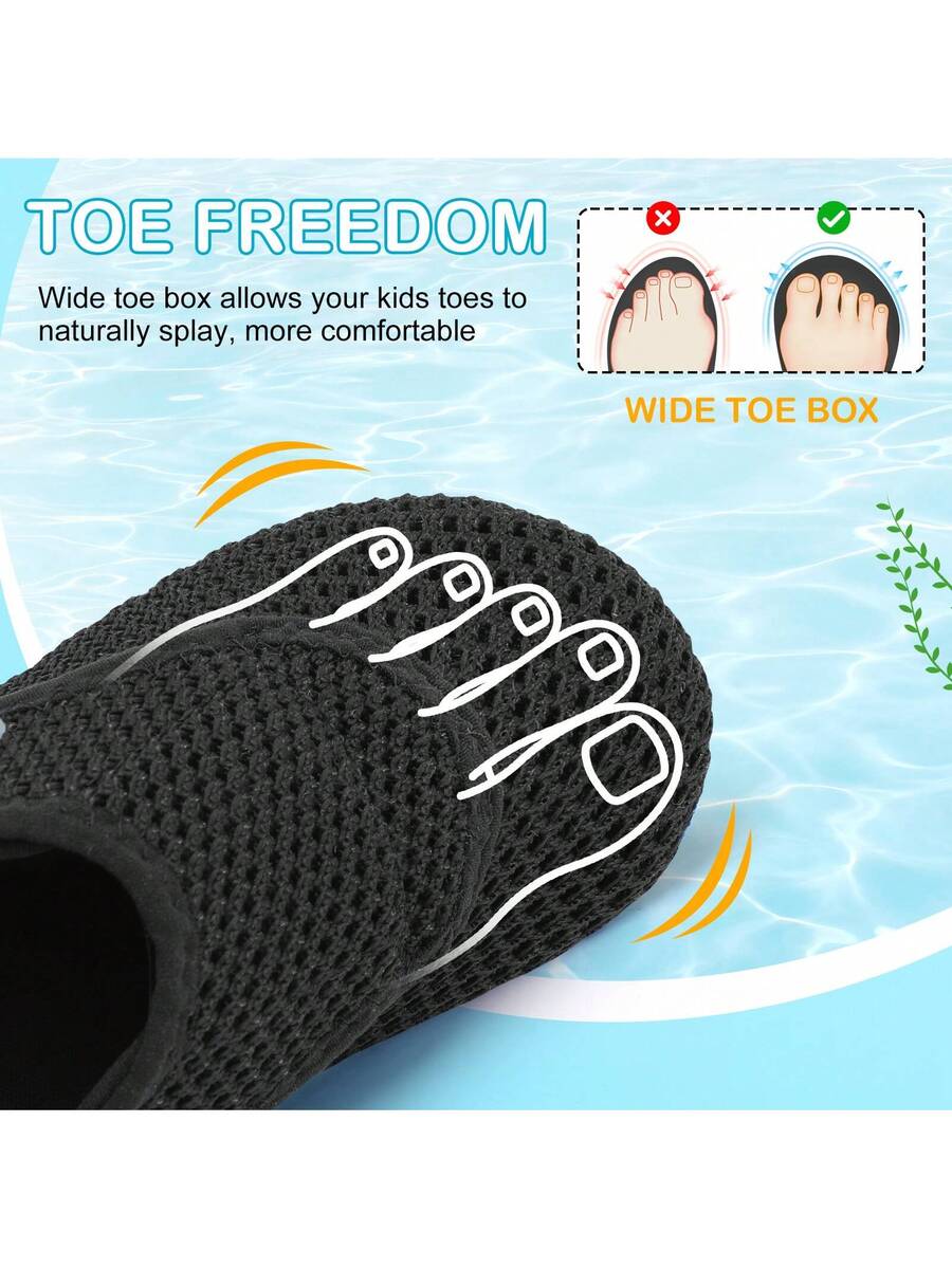 Beige kids aquatic shoes featuring a breathable fabric upper, adjustable hook and loop strap closure, and a flexible non-slip rubber outsole.