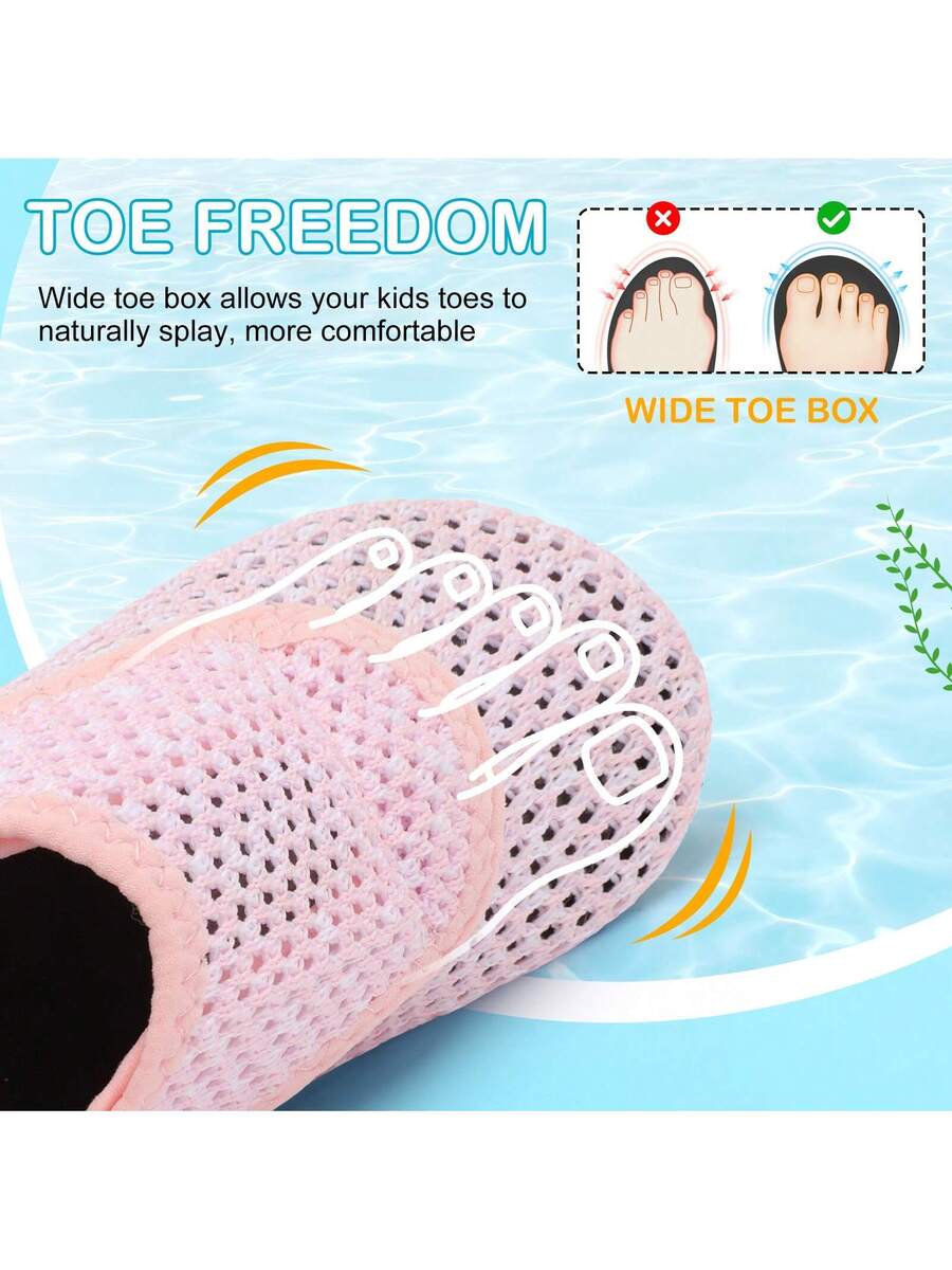 Beige kids aquatic shoes featuring a breathable fabric upper, adjustable hook and loop strap closure, and a flexible non-slip rubber outsole.