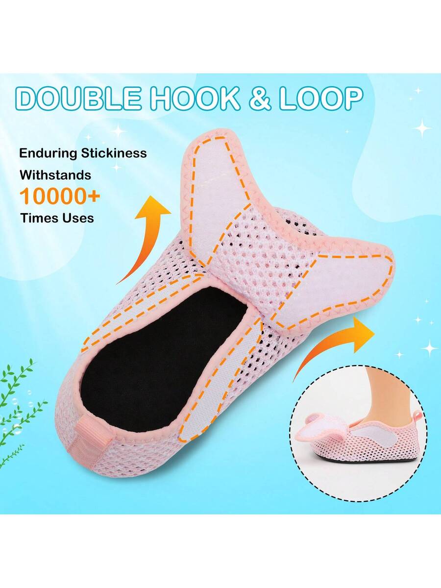 Beige kids aquatic shoes featuring a breathable fabric upper, adjustable hook and loop strap closure, and a flexible non-slip rubber outsole.