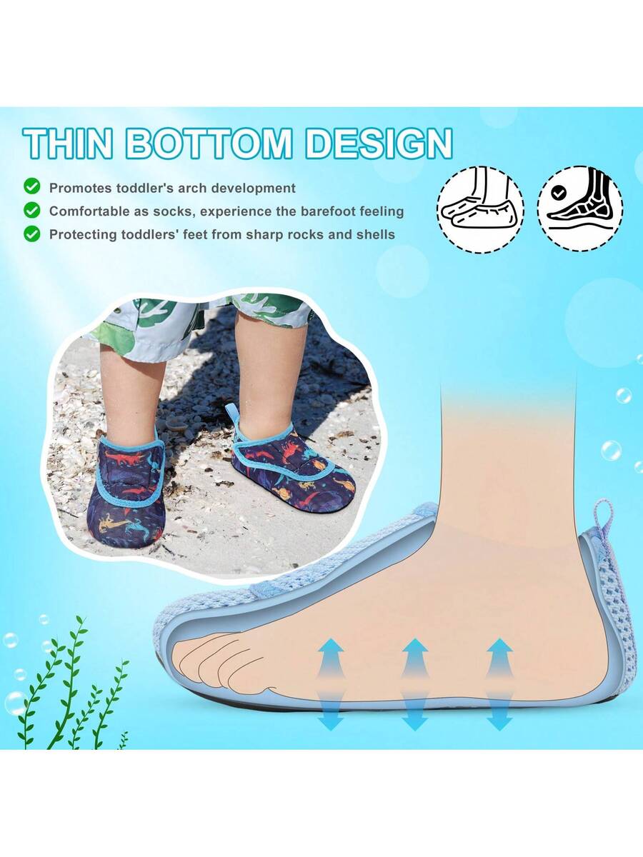 Beige kids aquatic shoes featuring a breathable fabric upper, adjustable hook and loop strap closure, and a flexible non-slip rubber outsole.