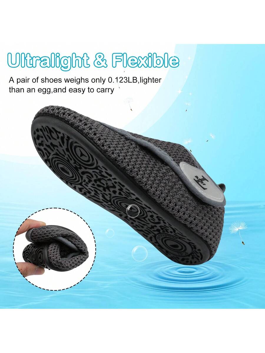Beige kids aquatic shoes featuring a breathable fabric upper, adjustable hook and loop strap closure, and a flexible non-slip rubber outsole.