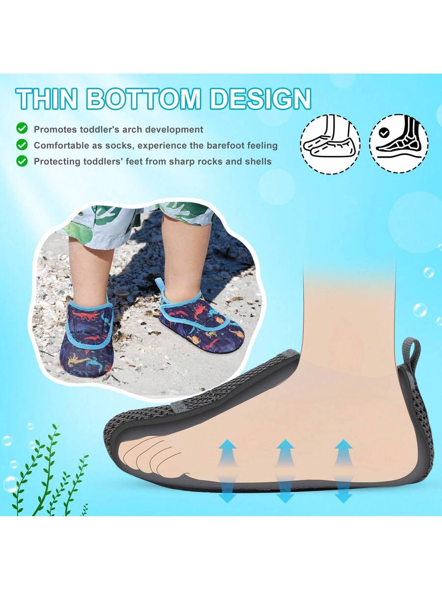 Beige kids aquatic shoes featuring a breathable fabric upper, adjustable hook and loop strap closure, and a flexible non-slip rubber outsole.