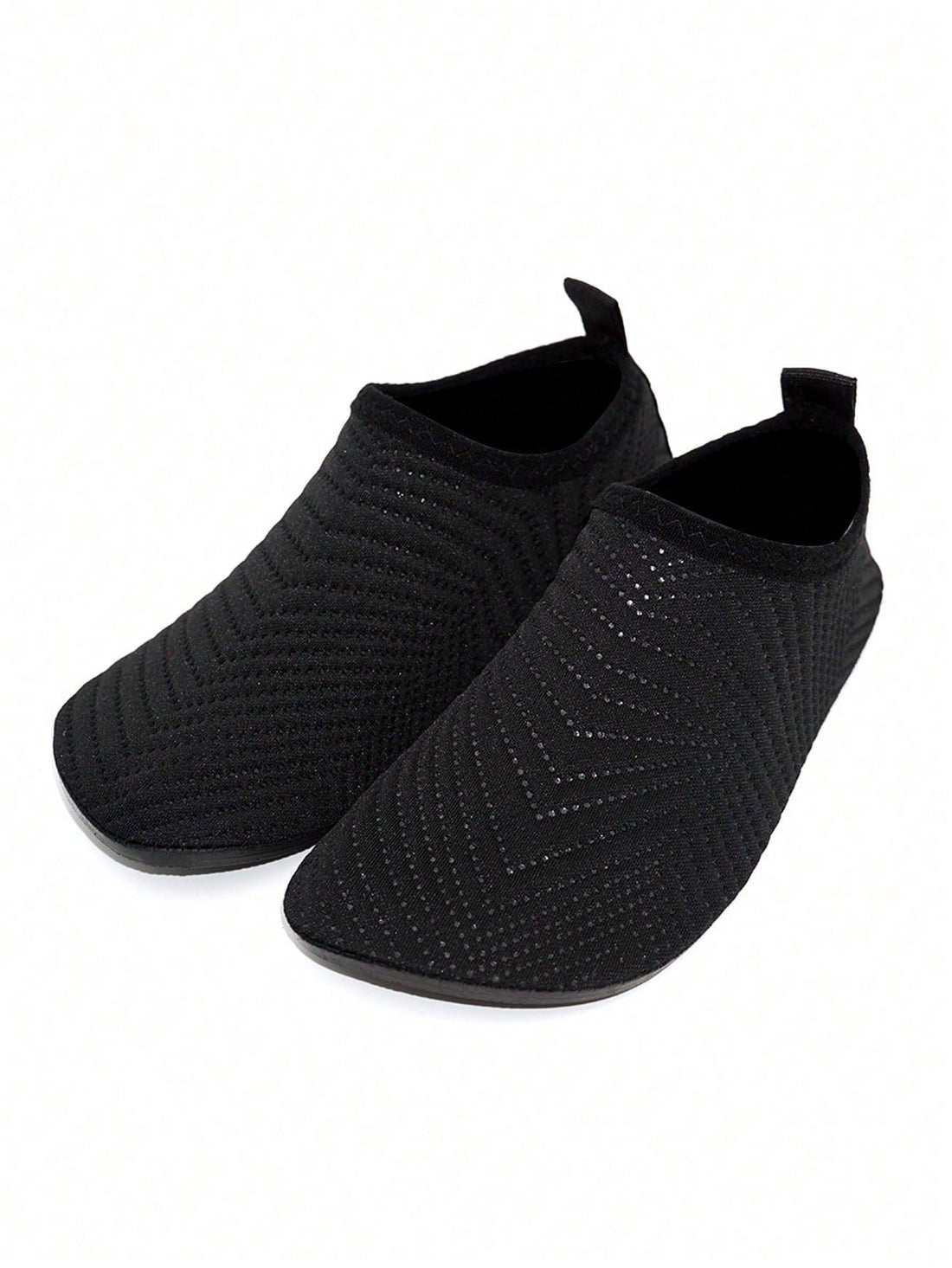 Black breathable slip-on aqua socks for boys featuring polyester material and TPR outsole.