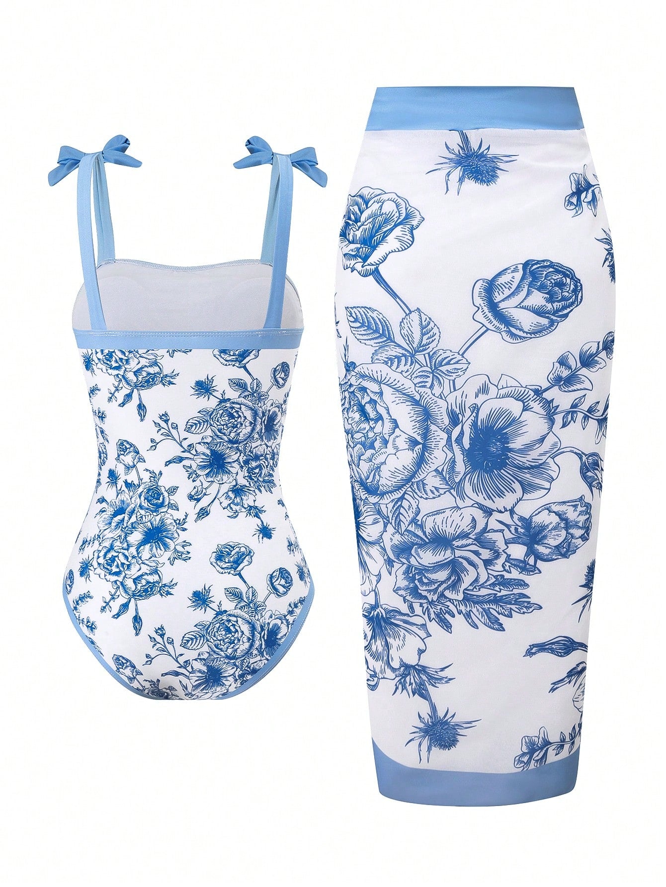 Tween girl black floral one-piece swimsuit set with spaghetti straps, asymmetrical detail, bow decor, and mid-waist bottom for beach, pool, and summer vacation wear.