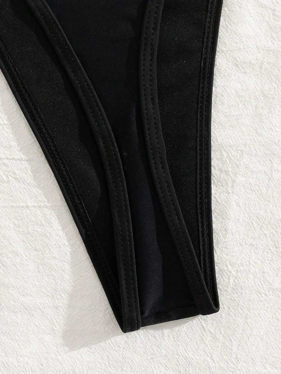 Women's plain halter bikini set with a wireless micro bra tie-back top and high waist thong bottom.