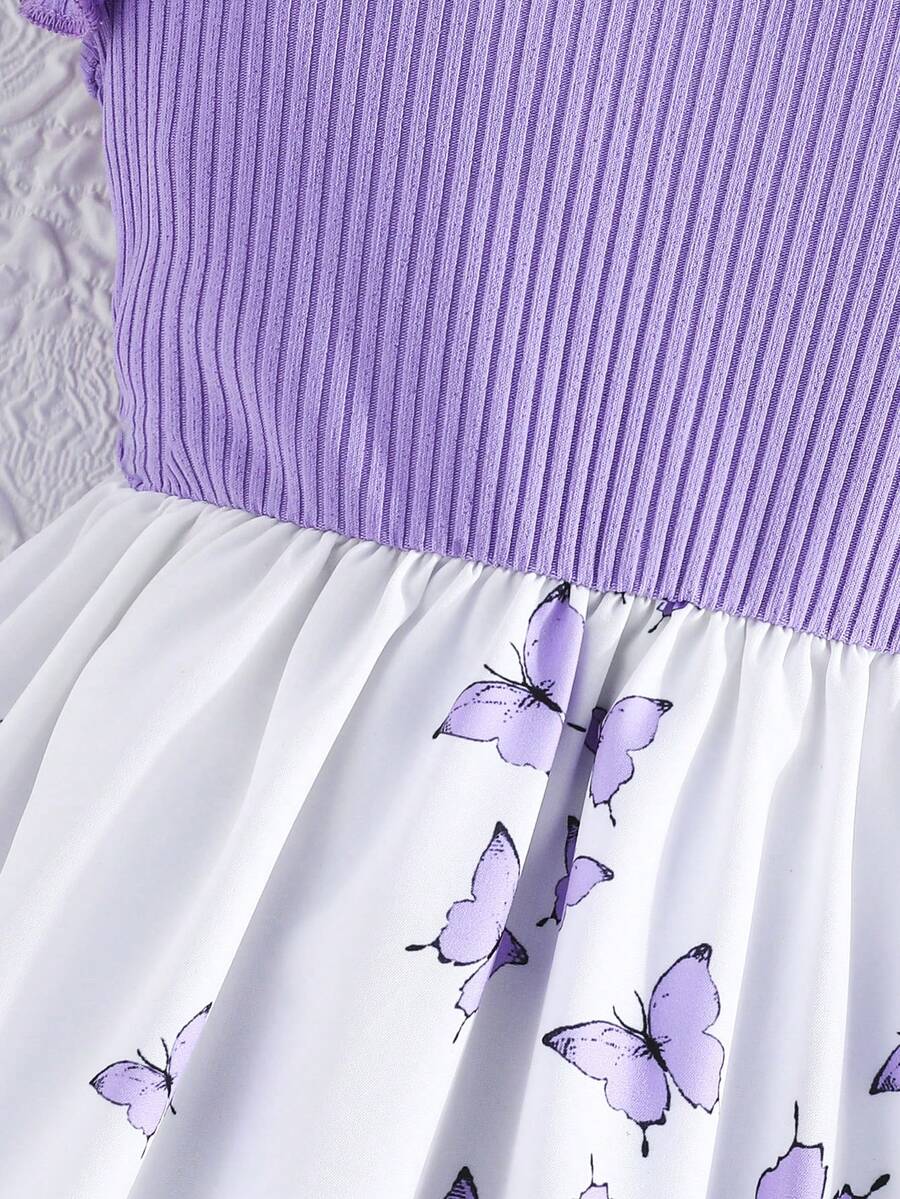 Tween girls blue floral print A-line midi dress featuring round neck, ruffle and contrast mesh details, high waist, and flared hem.