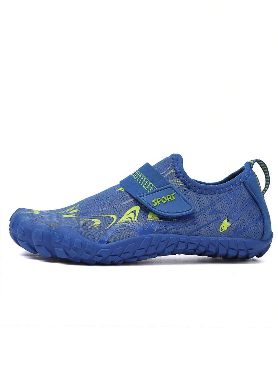 Children's water shoes featuring a breathable mesh upper, hook and loop closure, luminous details, and a non-slip outsole for boys and girls.