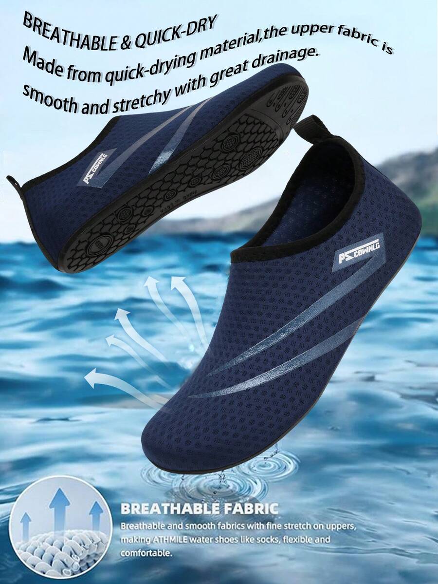 Black slip-on kids water shoes with a graphic pattern fabric upper and wear-resistant rubber outsole for boys and girls.