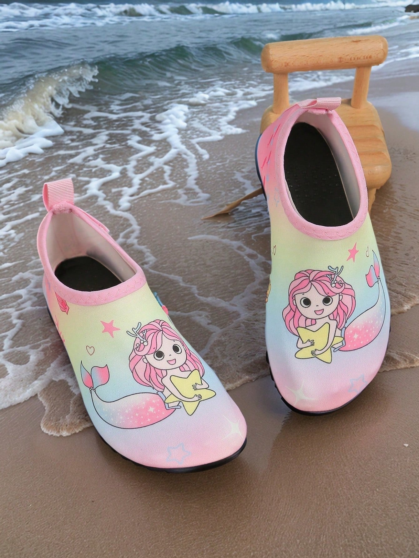 Multicolor kids water shoes featuring a breathable Lycra upper and a non-slip TPR outsole for boys and girls.