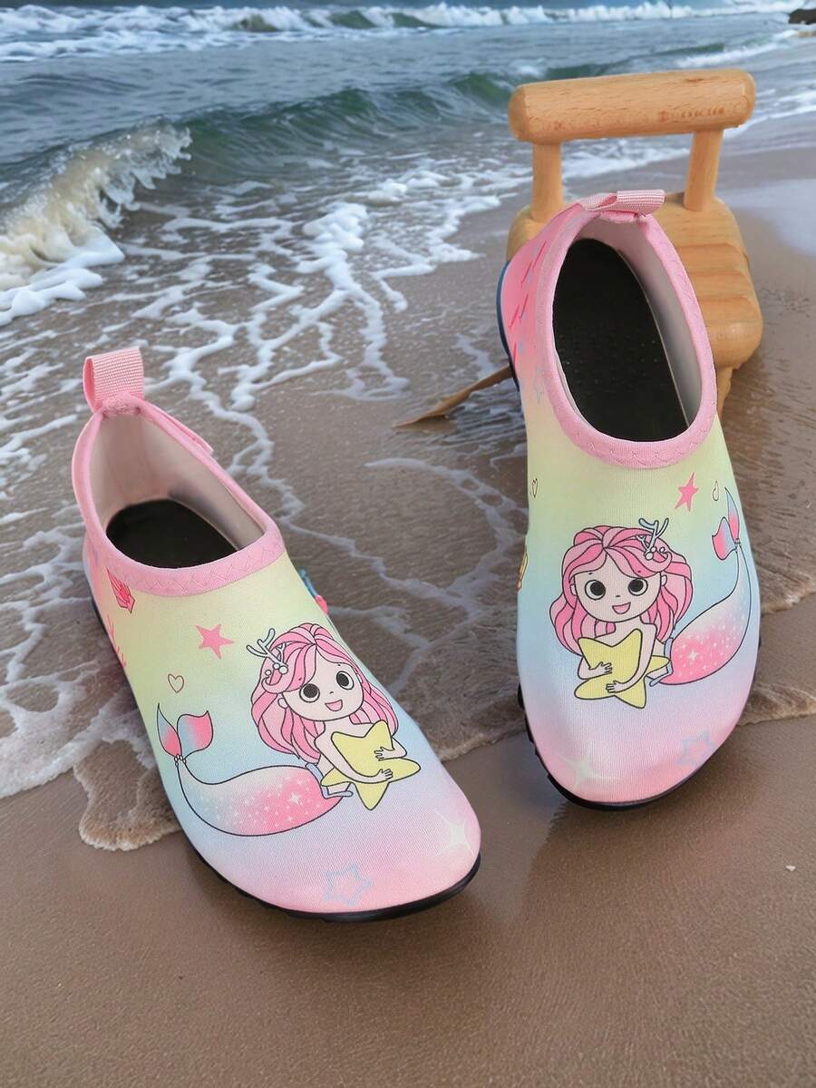 Multicolor kids water shoes featuring a breathable Lycra upper and a non-slip TPR outsole for boys and girls.
