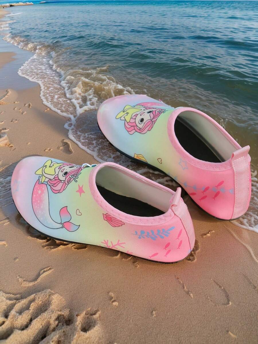 Multicolor kids water shoes featuring a breathable Lycra upper and a non-slip TPR outsole for boys and girls.