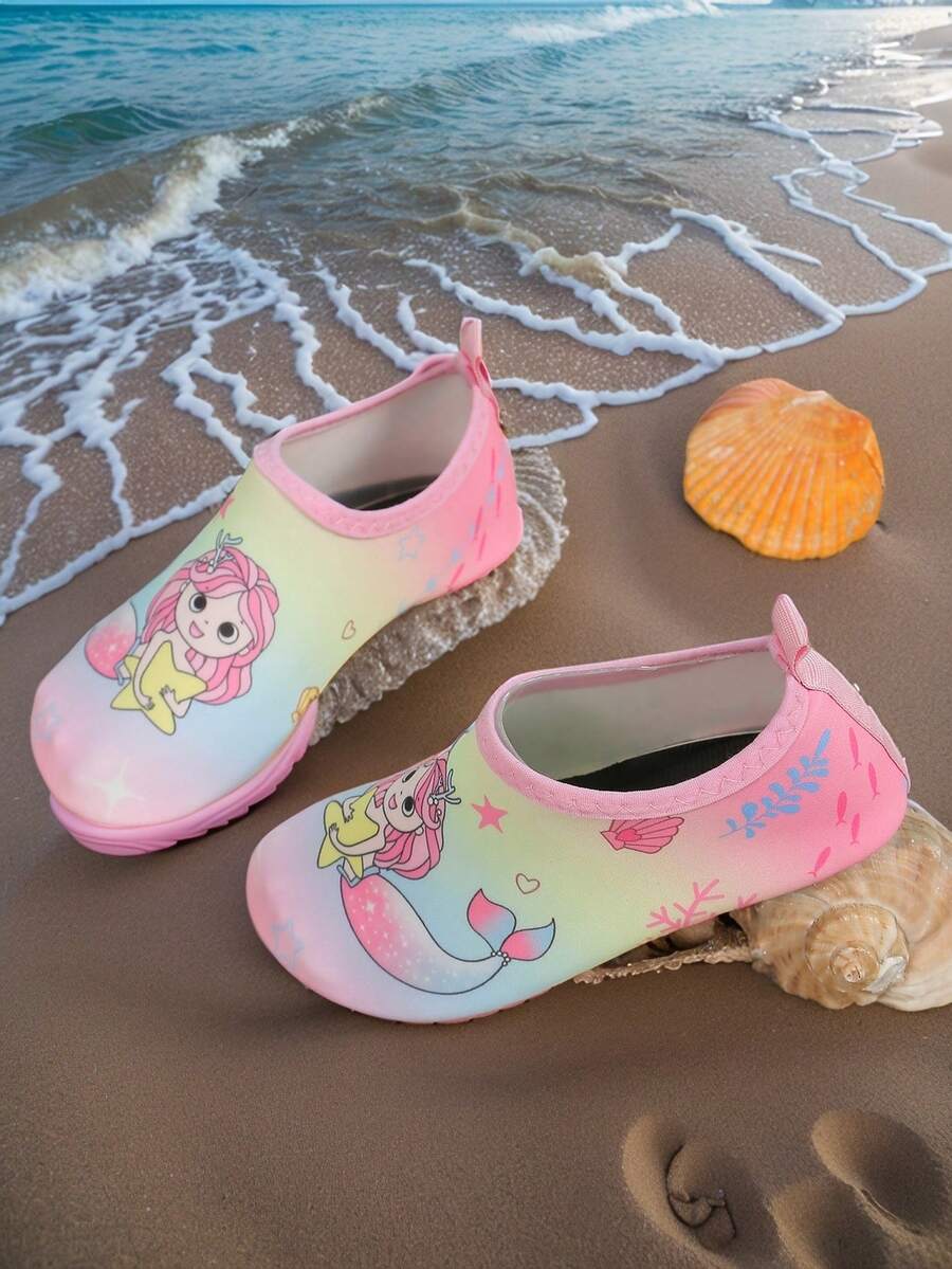 Multicolor kids water shoes featuring a breathable Lycra upper and a non-slip TPR outsole for boys and girls.