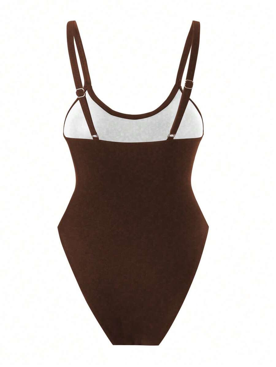 Black floral print mesh patchwork one-piece swimsuit for women featuring spaghetti straps, V-wired triangle cups, and a high waist silhouette.
