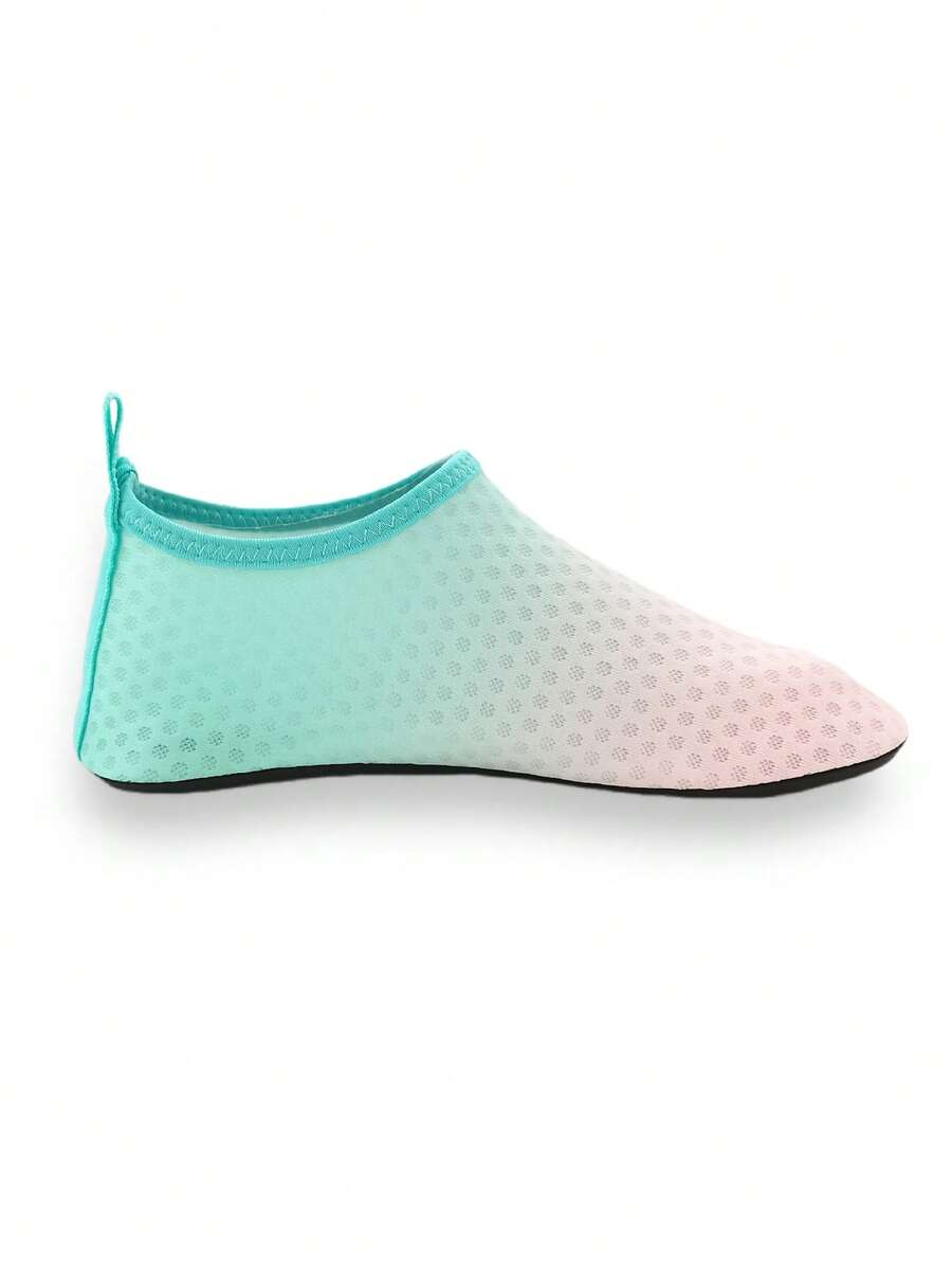 Gradient blue kids water shoes featuring breathable fabric upper, contrast binding, and flexible TPR outsole for outdoor and beach activities.