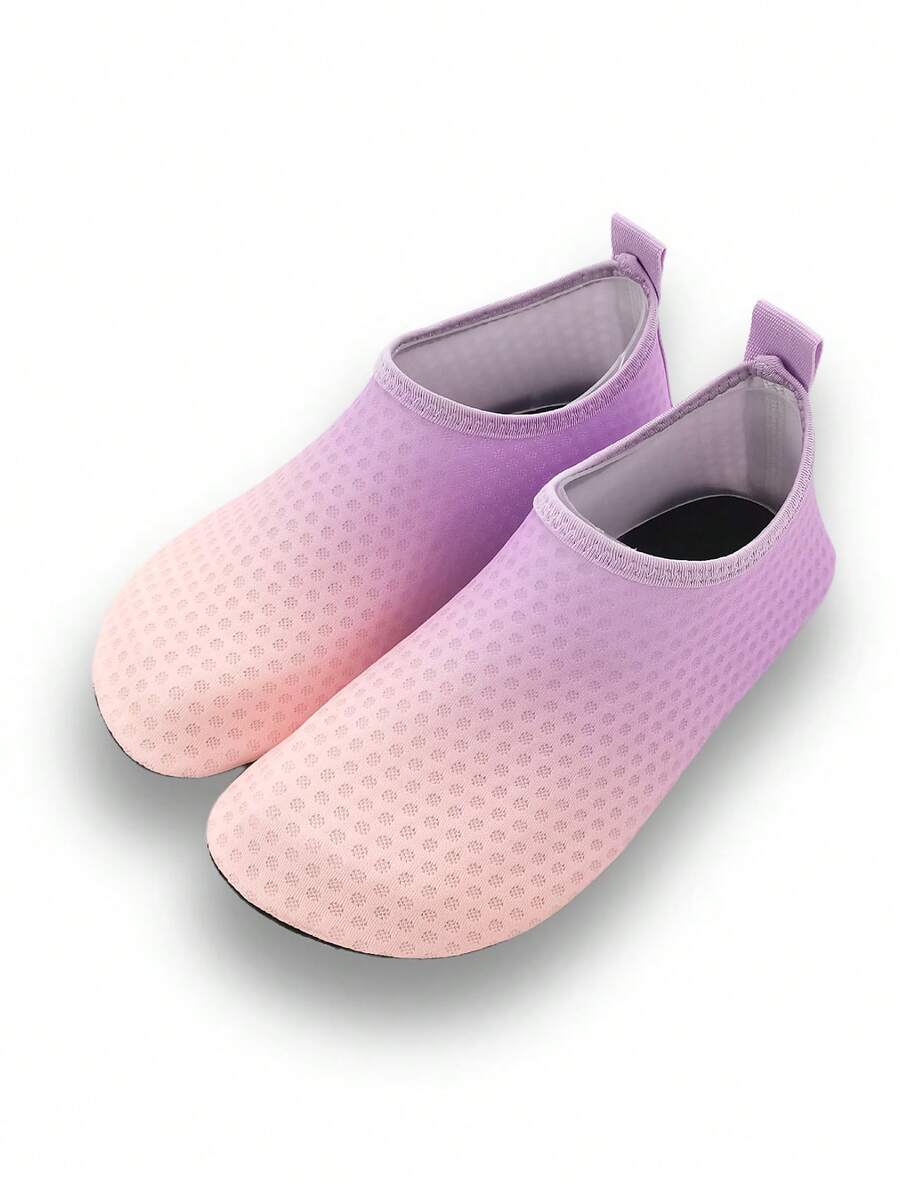 Gradient blue kids water shoes featuring breathable fabric upper, contrast binding, and flexible TPR outsole for outdoor and beach activities.