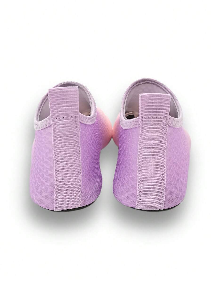 Gradient blue kids water shoes featuring breathable fabric upper, contrast binding, and flexible TPR outsole for outdoor and beach activities.