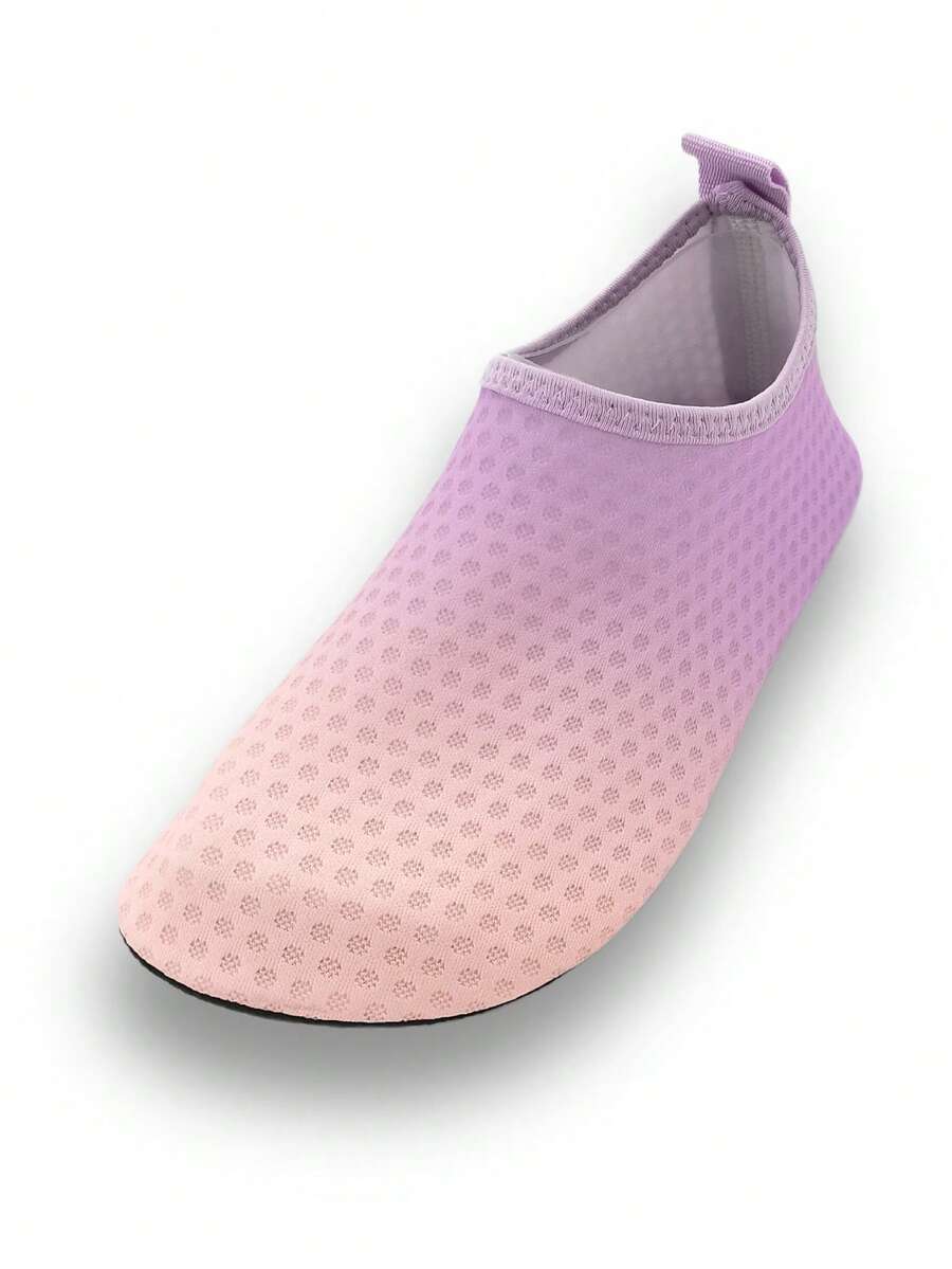 Gradient blue kids water shoes featuring breathable fabric upper, contrast binding, and flexible TPR outsole for outdoor and beach activities.