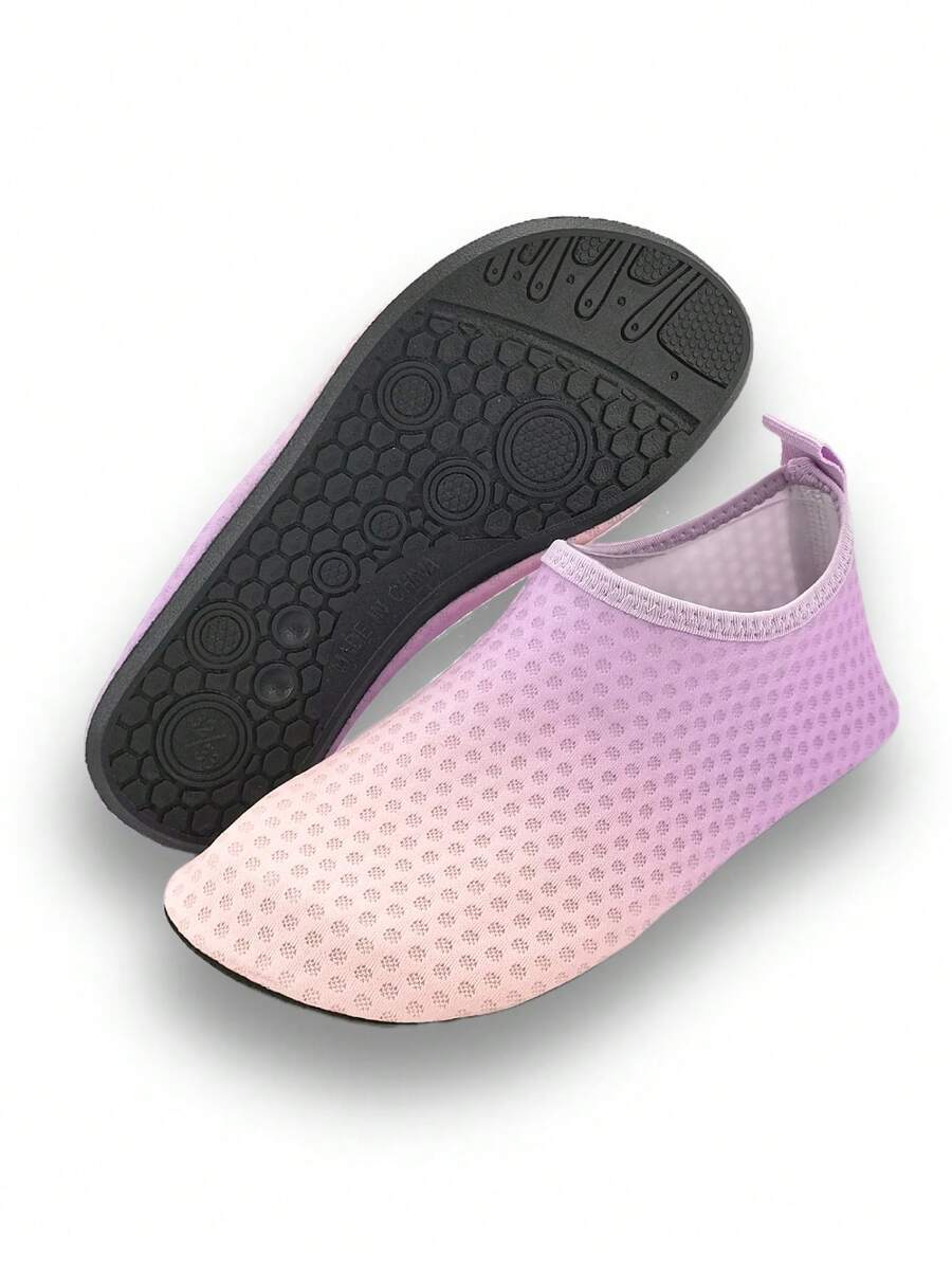 Gradient blue kids water shoes featuring breathable fabric upper, contrast binding, and flexible TPR outsole for outdoor and beach activities.