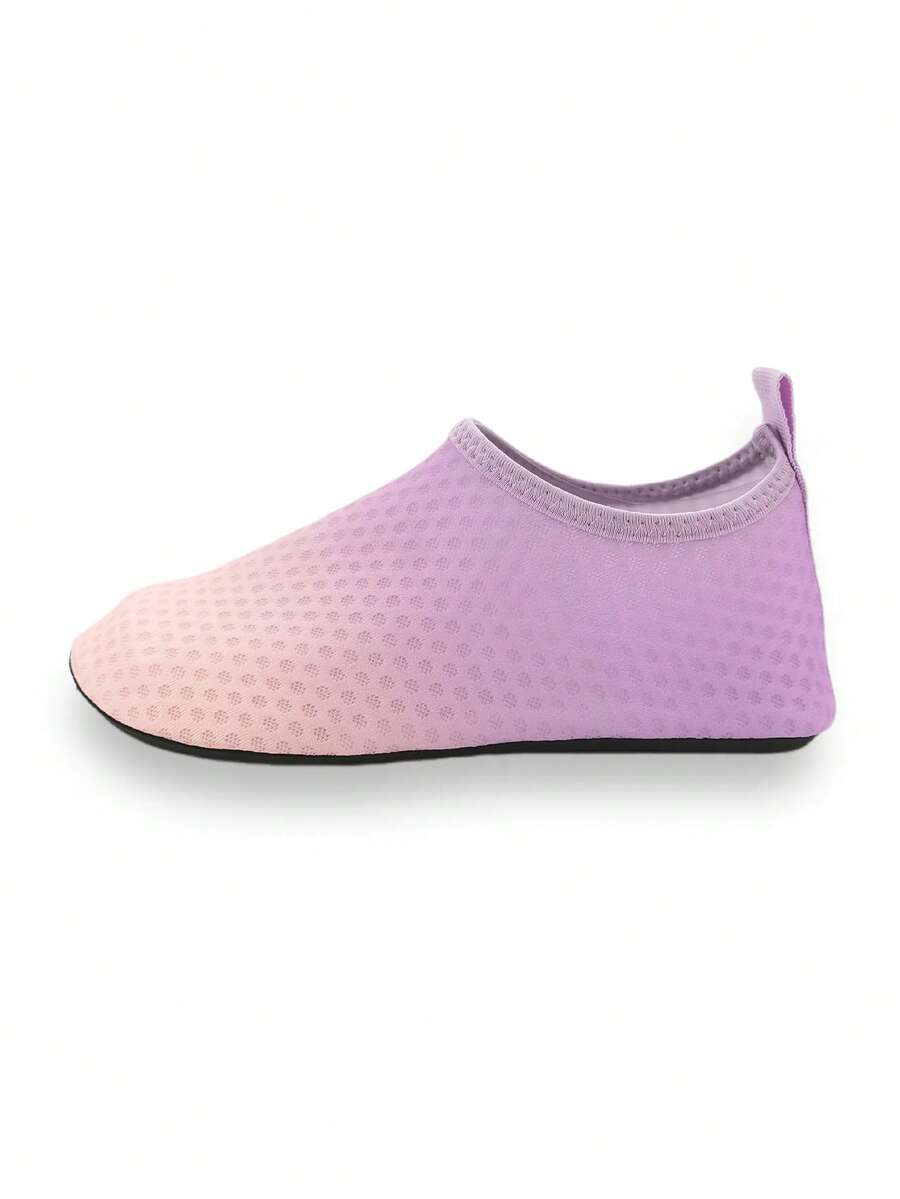 Gradient blue kids water shoes featuring breathable fabric upper, contrast binding, and flexible TPR outsole for outdoor and beach activities.