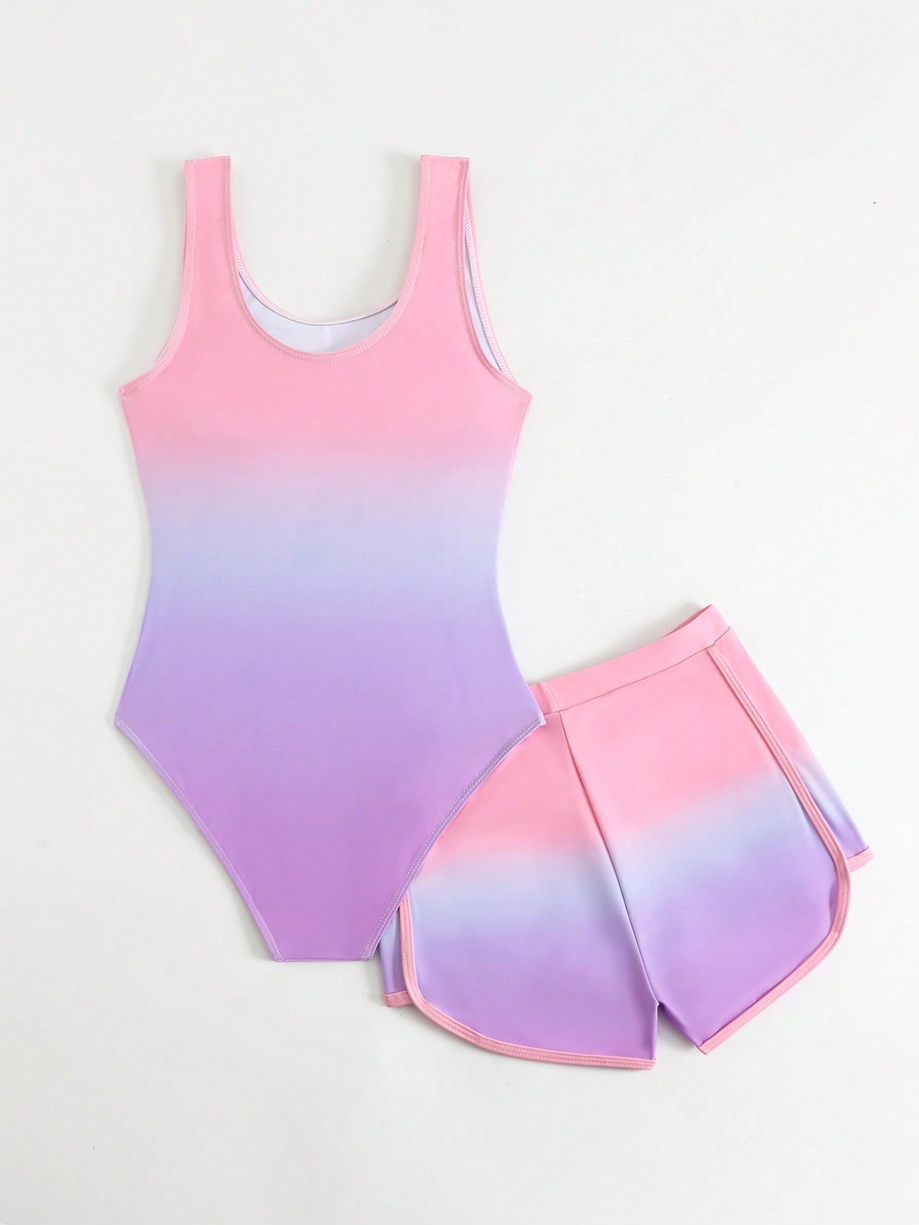 Cute Gradient Girls' One-Piece Swimsuit And Boy Shorts Two Pieces Set (Custom Print)