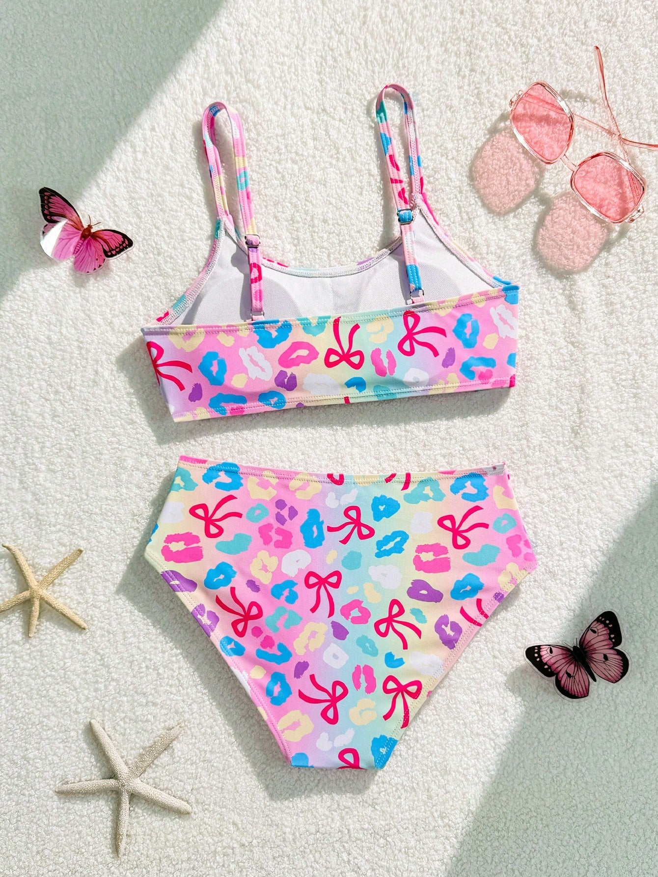 Tween Girls Bikini Sets, Black Solid Color Knit Fabric, Adjustable Shoulder Straps, Two Pieces Swimwear, Fashionable Casual Elegant Suitable For Swimming, Summer Beach, Pool, Vacation
