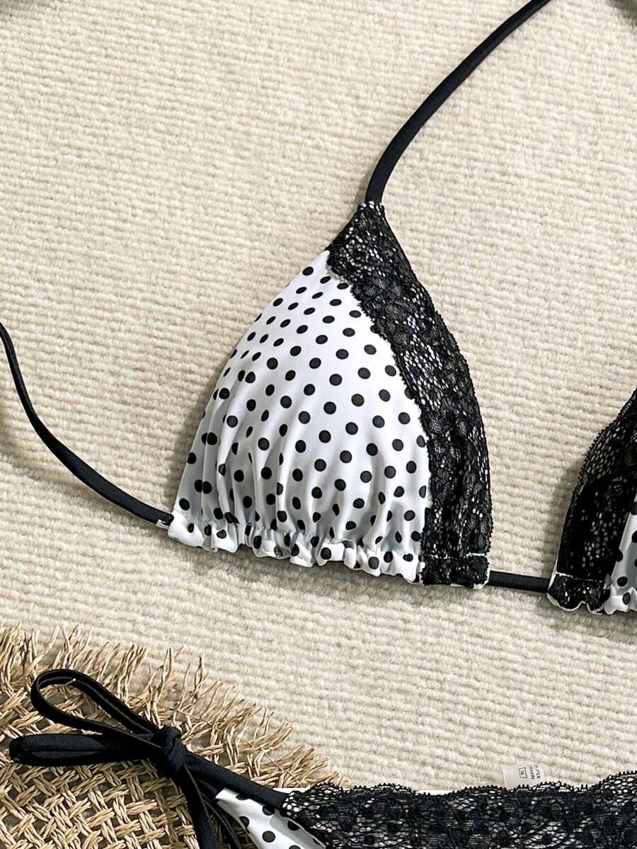 Women's 2-piece high-waist bikini swimsuit set featuring triangle cups and tie-side bottoms