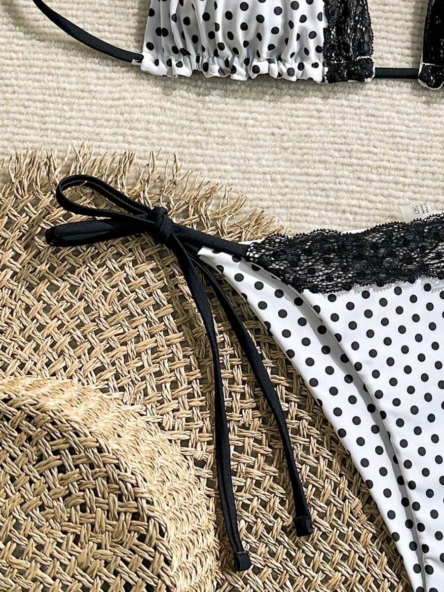 Women's 2-piece high-waist bikini swimsuit set featuring triangle cups and tie-side bottoms