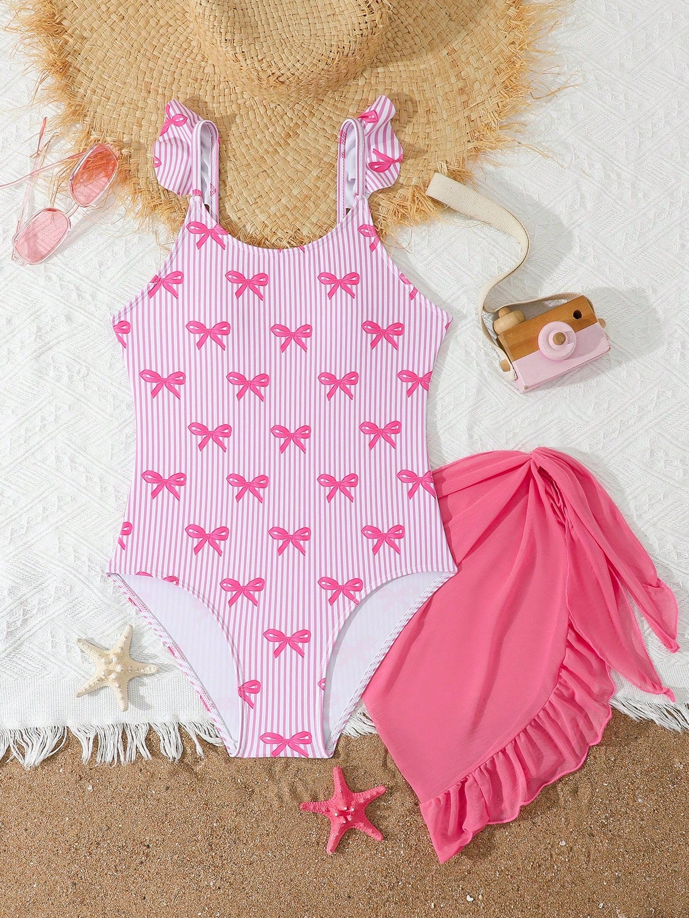 Tween Girls Floral Print One-Piece Swimsuit With Tie-Front Skirt Hibiscus Swimsuit Girls Black With Pink Flower Swimsuit Tween Hawaiian Outfit Black One Piece Bathing Suit With Skirt