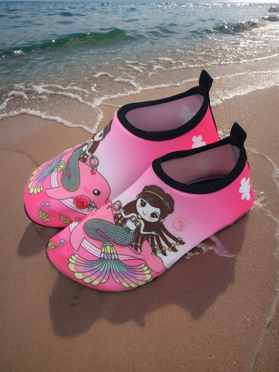 Multicolor kids slip-on water shoes with breathable Lycra upper and non-slip TPR outsole for boys and girls.