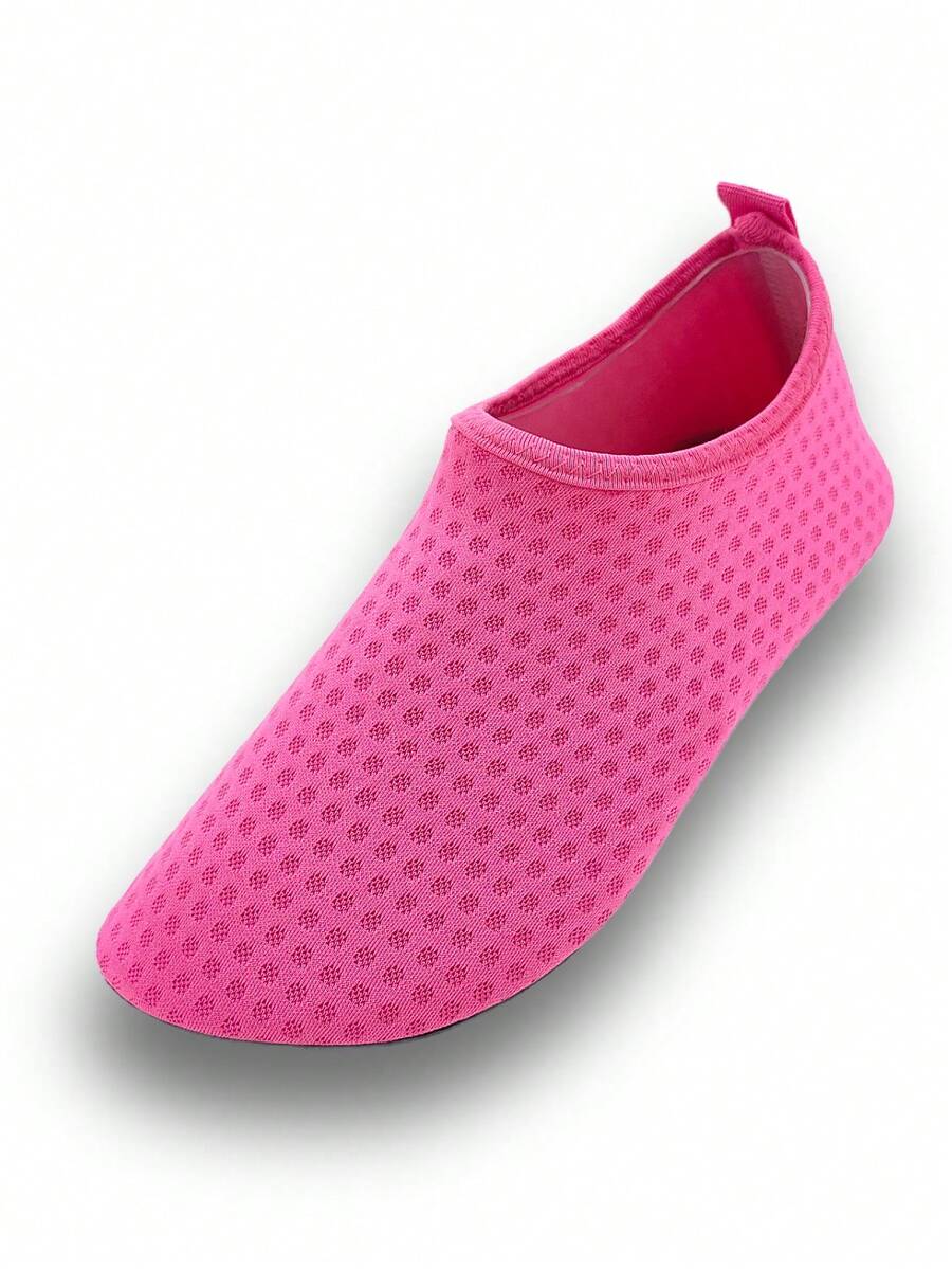 Girls breathable slip-on aqua socks for swimming and beach water sports featuring fabric upper and TPR outsole