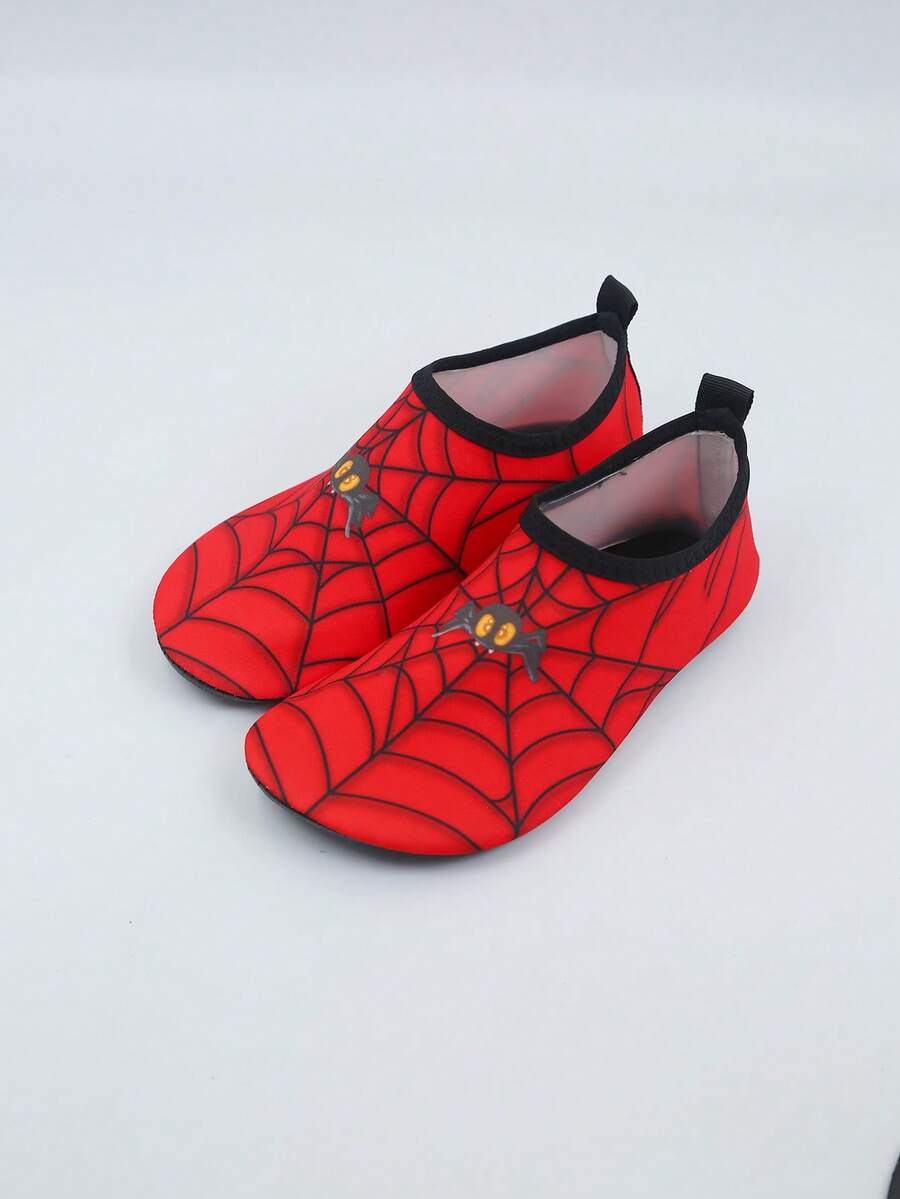 Kids slip-on aqua socks featuring geometric pattern, breathable Lycra upper, and non-slip TPR outsole for beach and water activities.
