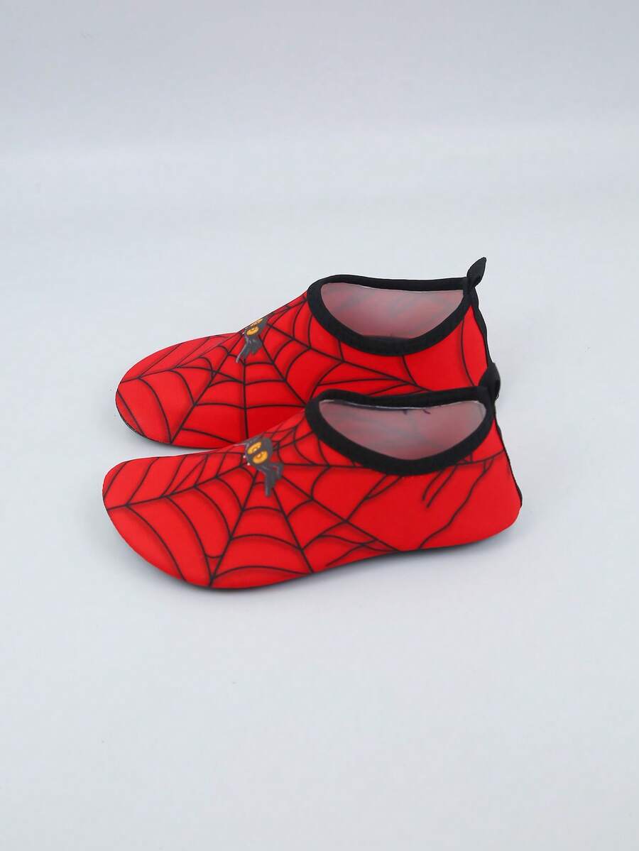 Kids slip-on aqua socks featuring geometric pattern, breathable Lycra upper, and non-slip TPR outsole for beach and water activities.