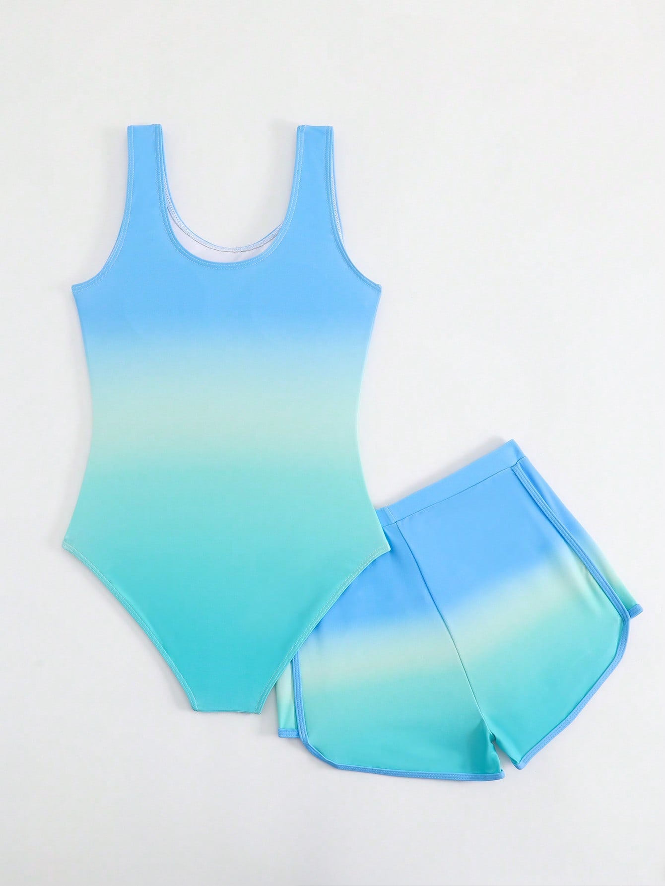 Cute Gradient Girls' One-Piece Swimsuit And Boy Shorts Two Pieces Set (Custom Print)